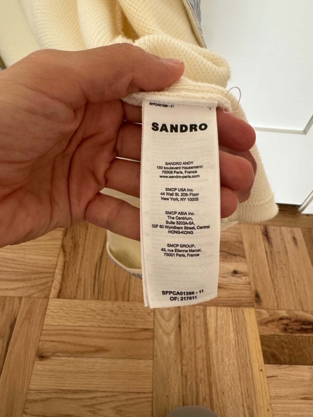 Sandro Cream Knit Cardigan with Blue Pinstripe Trim - Picture 6 of 6